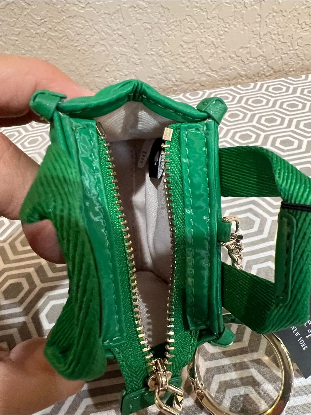 kate spade Green Quilted Mini Tote keychain